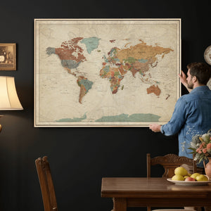 Vintage World Map Canvas Wall Art Print – Framed Modern