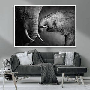 Elephant Family Wall Art Canvas, Framed Elephant Family