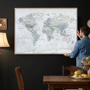 Push Pin World Map Canvas Print - Detailed Vintage World Map