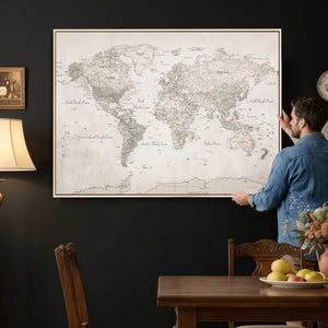 Antique Style World Map Canvas Print - Vintage Detailed