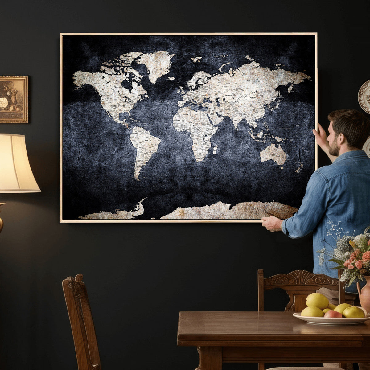 Vintage World Map Canvas Wall Art – Antique Triptych Map