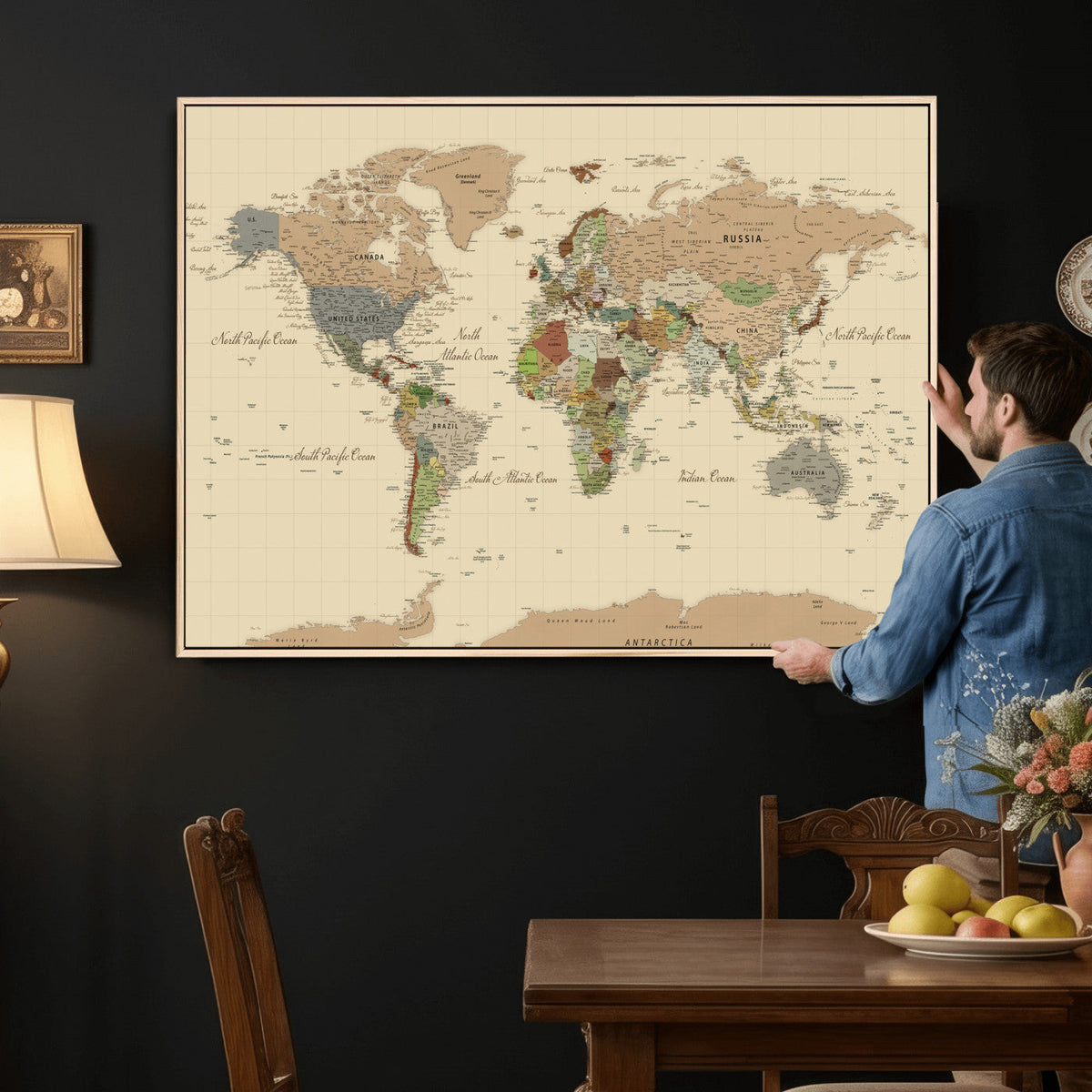 Extra Large World Map Canvas Print – Detailed Map of the
