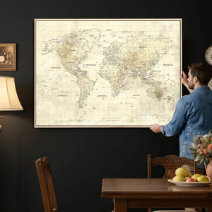 Colorful Watercolor World Map Canvas Wall Art – Framed