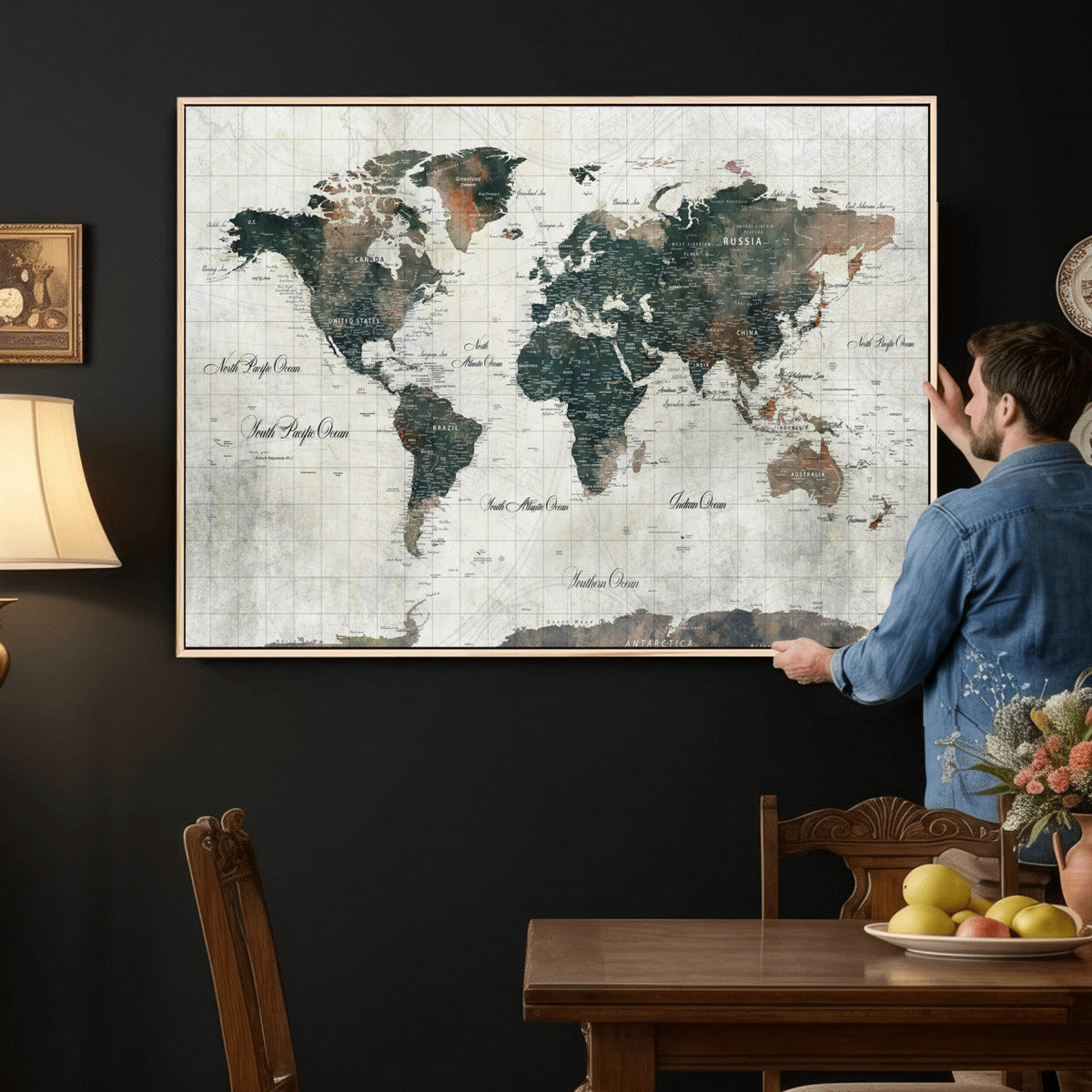 World Map Canvas Print – Framed Travel Map Wall Art for