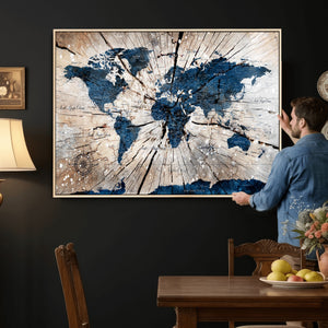 Rustic World Map Canvas Print – Framed Wall Art for Couples,