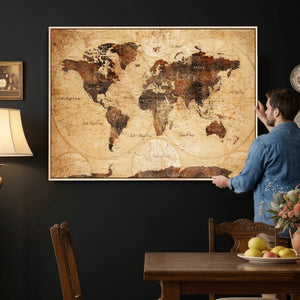 Modern Red and Gray World Map Canvas Print – Framed Wall Art