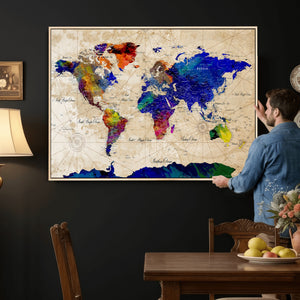 Watercolor World Map Canvas Print – Framed Wall Art for
