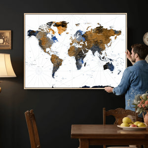 World Map Wall Art Canvas Print, Modern Decorative Framed