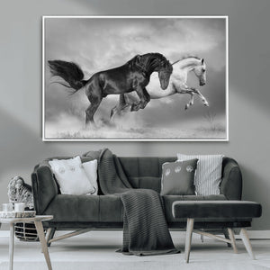 Wild Horses Wall Art Canvas Print – Framed Black and White