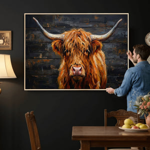 Highland Cow Wall Art Canvas Print, Rustic Farm Animal