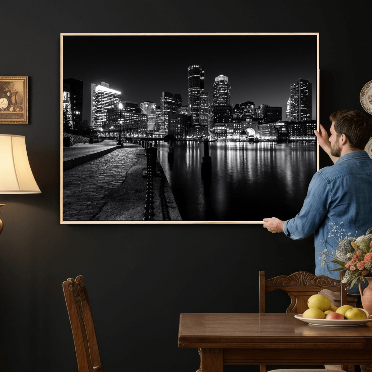 Boston Wall Art Canvas Print, Boston City Downtown Night