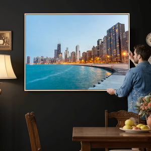 Chicago Wall Art Canvas Print, Chicago City Downtown Night