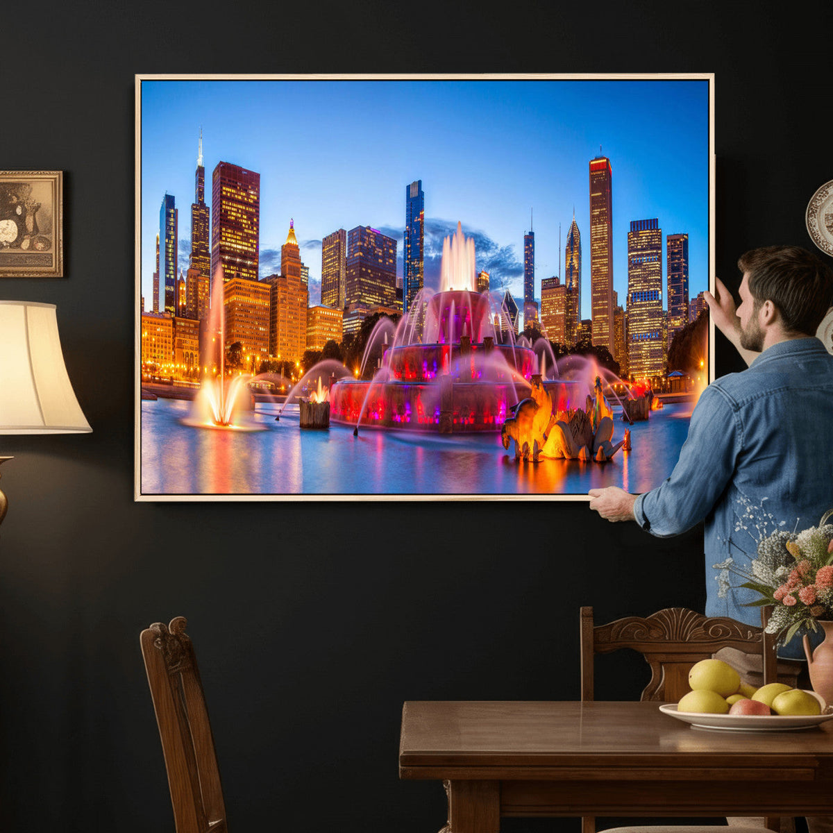 Chicago Wall Art Canvas Print, Chicago City Downtown Night