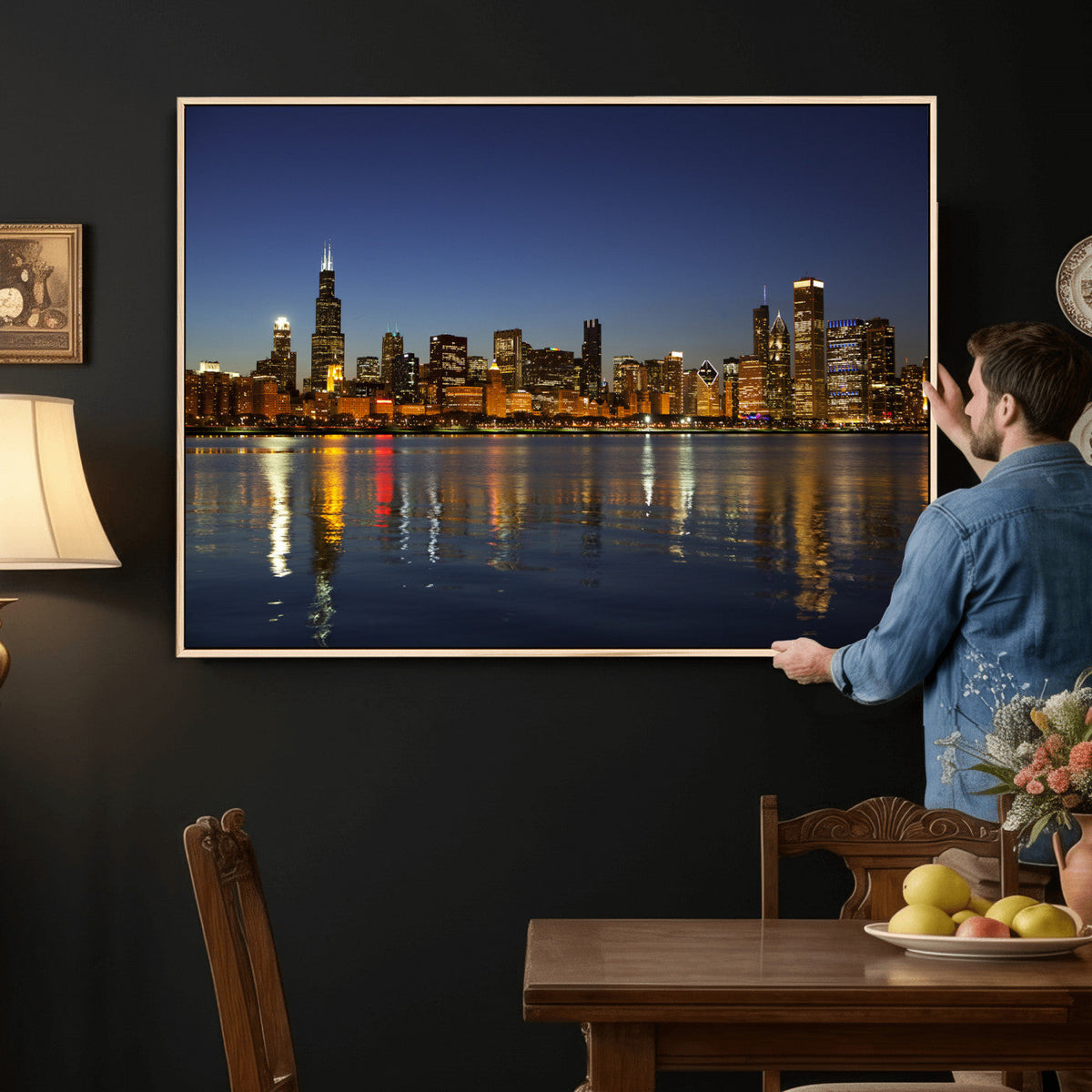 Chicago Wall Art Canvas Print - Chicago City Downtown Night