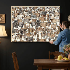Abstract Longhorn Wall Art Canvas Print - Cow Animal Drawing