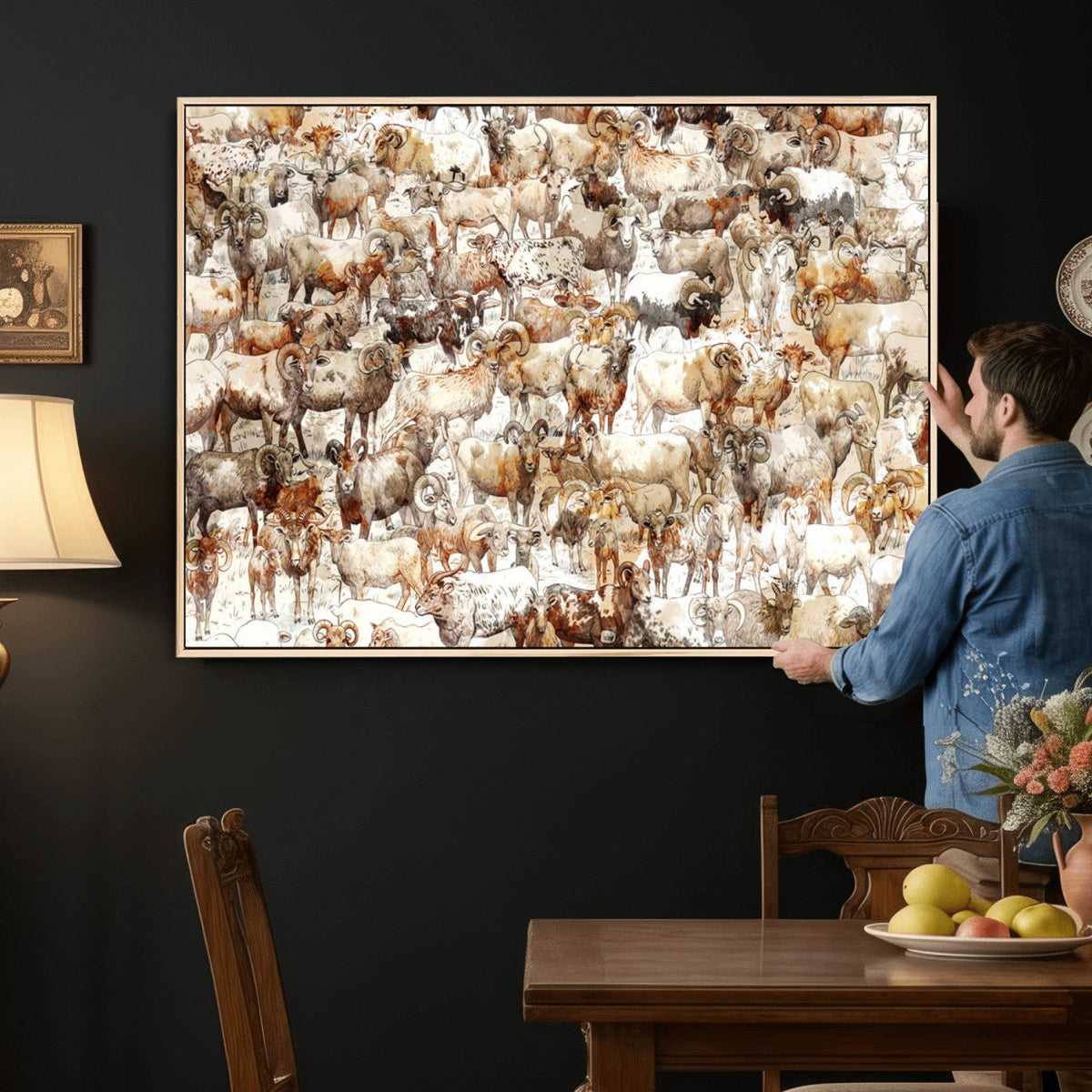 Farmhouse Bighorn Sheep Wall Art Canvas Print - Abstract