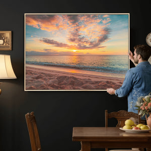 Sunset Beach Wall Art Canvas Print – Soft Coastal