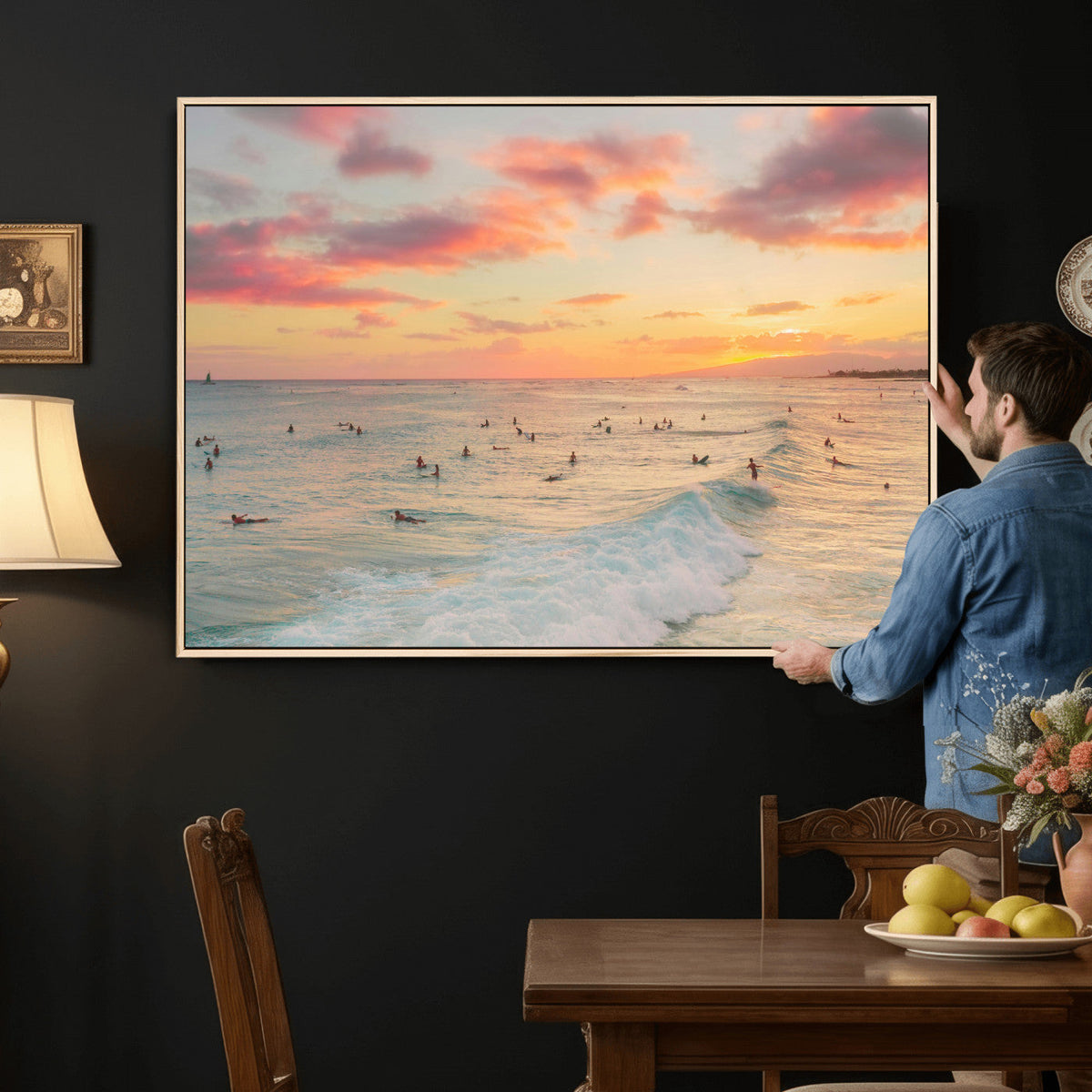 Sunset Beach Wall Art Canvas Print – Soft Coastal