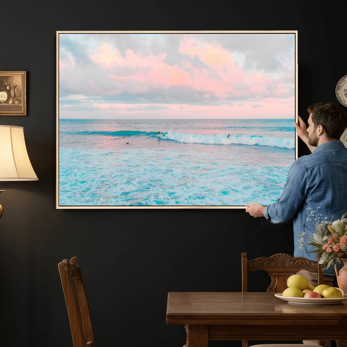 Ocean Wave Wall Art Canvas Print, Pastel Surf Seascape