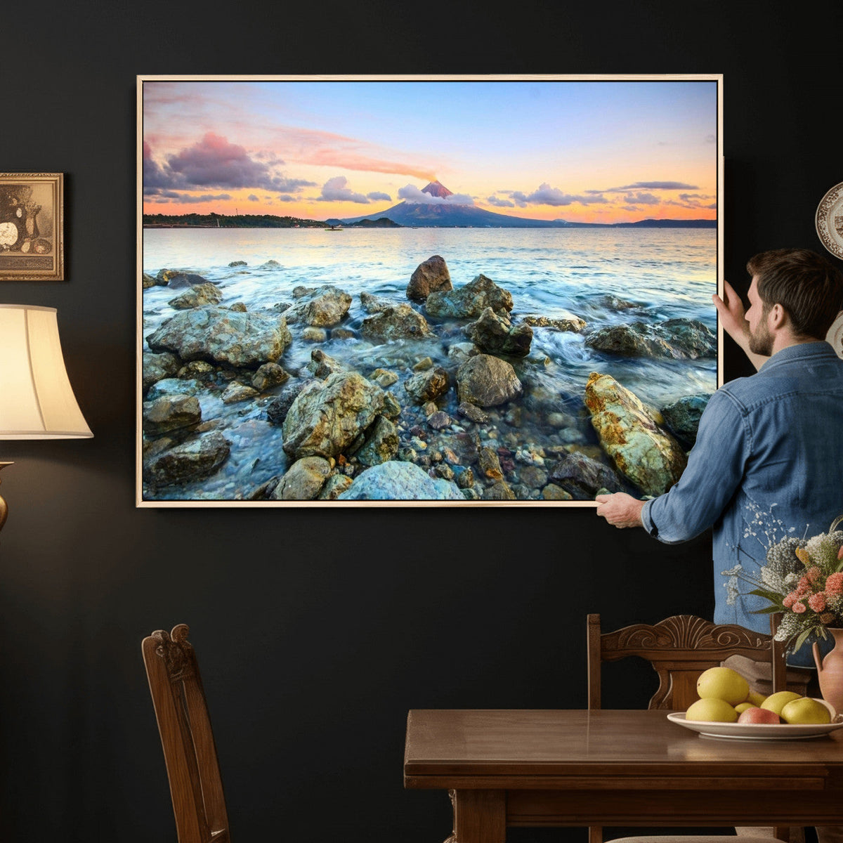 Mayon Volcano Seascape Wall Art Canvas Print, Tropical Ocean