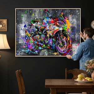 Graffiti Motorcycle Wall Art Canvas Print, Urban Street Art