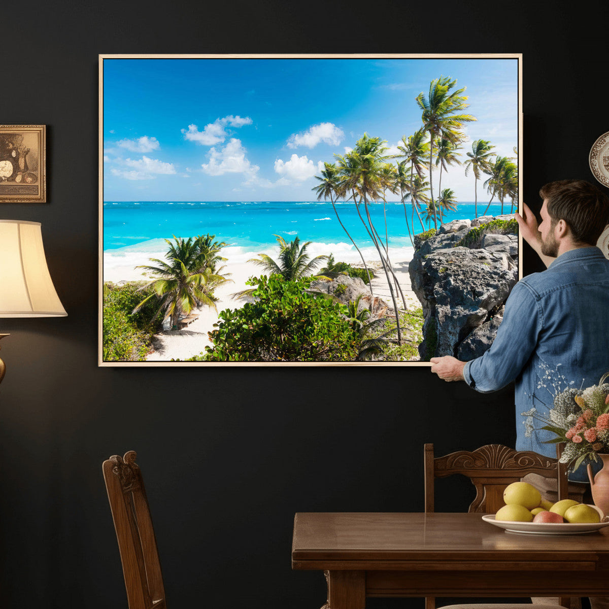 Tropical Beach Wall Art Canvas Print, Palm Tree Ocean