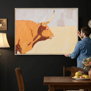 Minimal Longhorn Bull Wall Art Canvas Print, Neutral Western