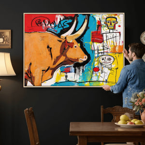 Basquiat Style Bull Graffiti Wall Art Canvas Print, Street