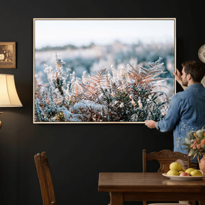 Frosted Fern Wall Art Canvas Print, Soft Winter Botanical