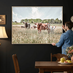 Texas Longhorn Cattle Wall Art Canvas Print, Rustic Ranch