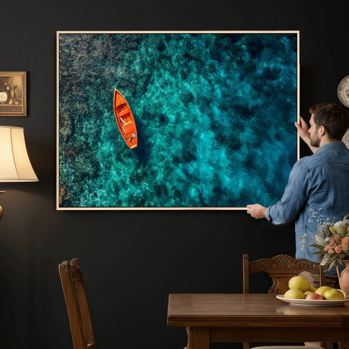 Turquoise Ocean Boat Wall Art Canvas Print