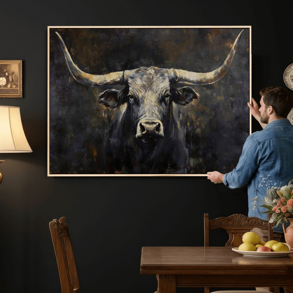 Rustic Longhorn Bull Wall Art Canvas Print – Vintage Western
