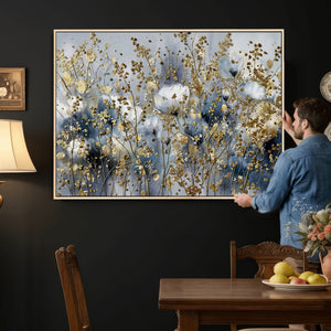 Abstract Floral Wall Art Canvas Print – Gold and Blue