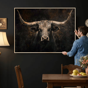 Vintage Longhorn Bull Wall Art Canvas Print – Rustic Western