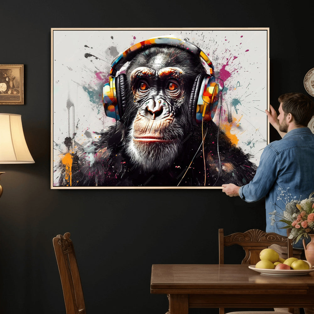 Dj Monkey Wall Art Canvas Print – Colorful Pop Art Banksy