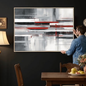 Gray Red Abstract Wall Art Canvas Print, Modern Abstract