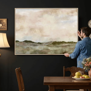 Muted Watercolor Hill Landscape Print — Beige Taupe Cloudy