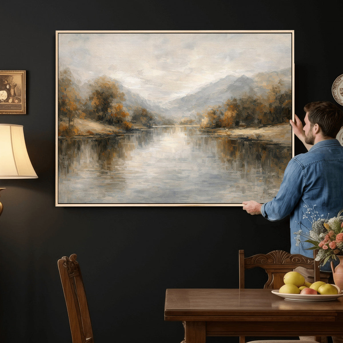 Neutral Abstract River Landscape Wall Art Canvas Print