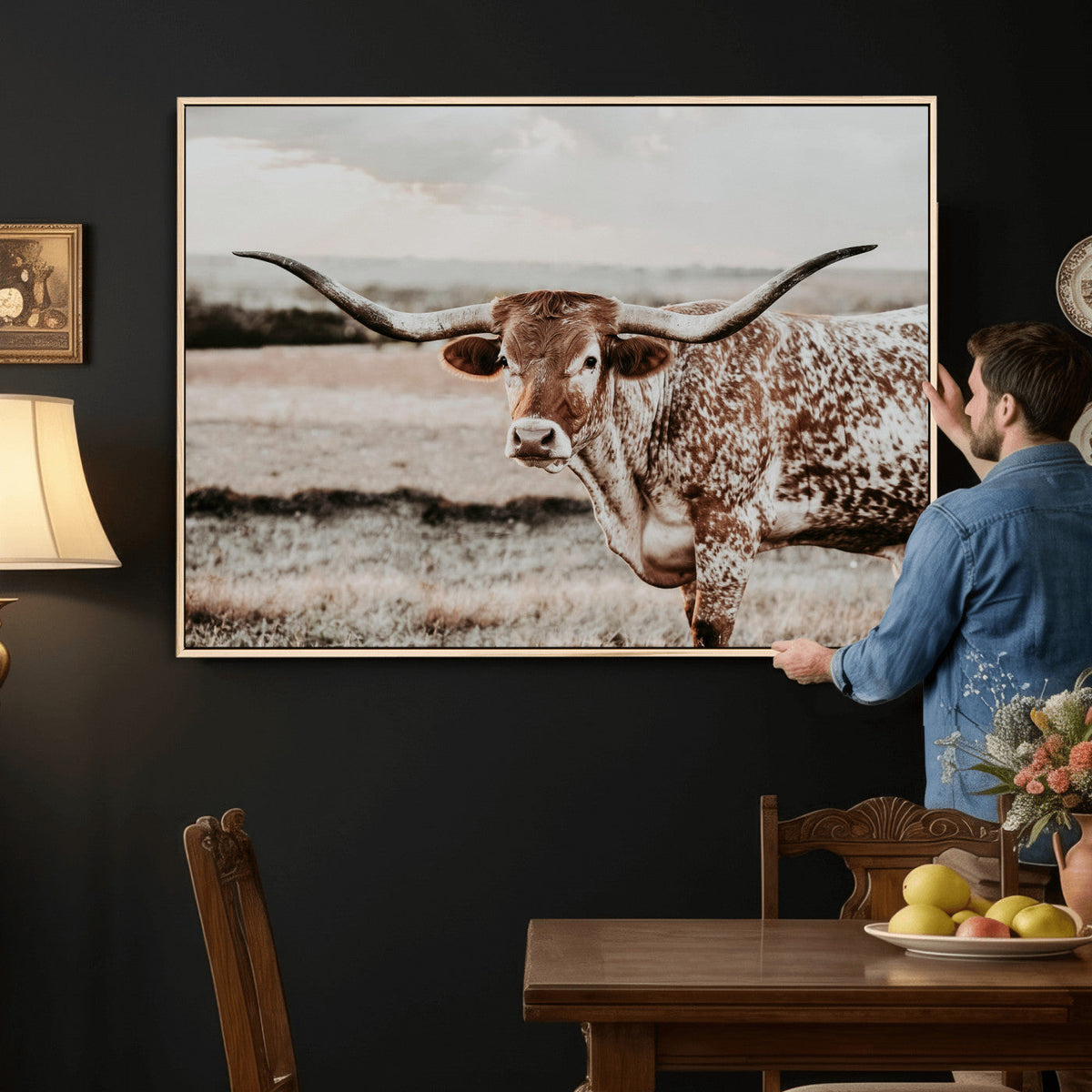 Texas Longhorn Bull Rustic Wall Art Canvas Print
