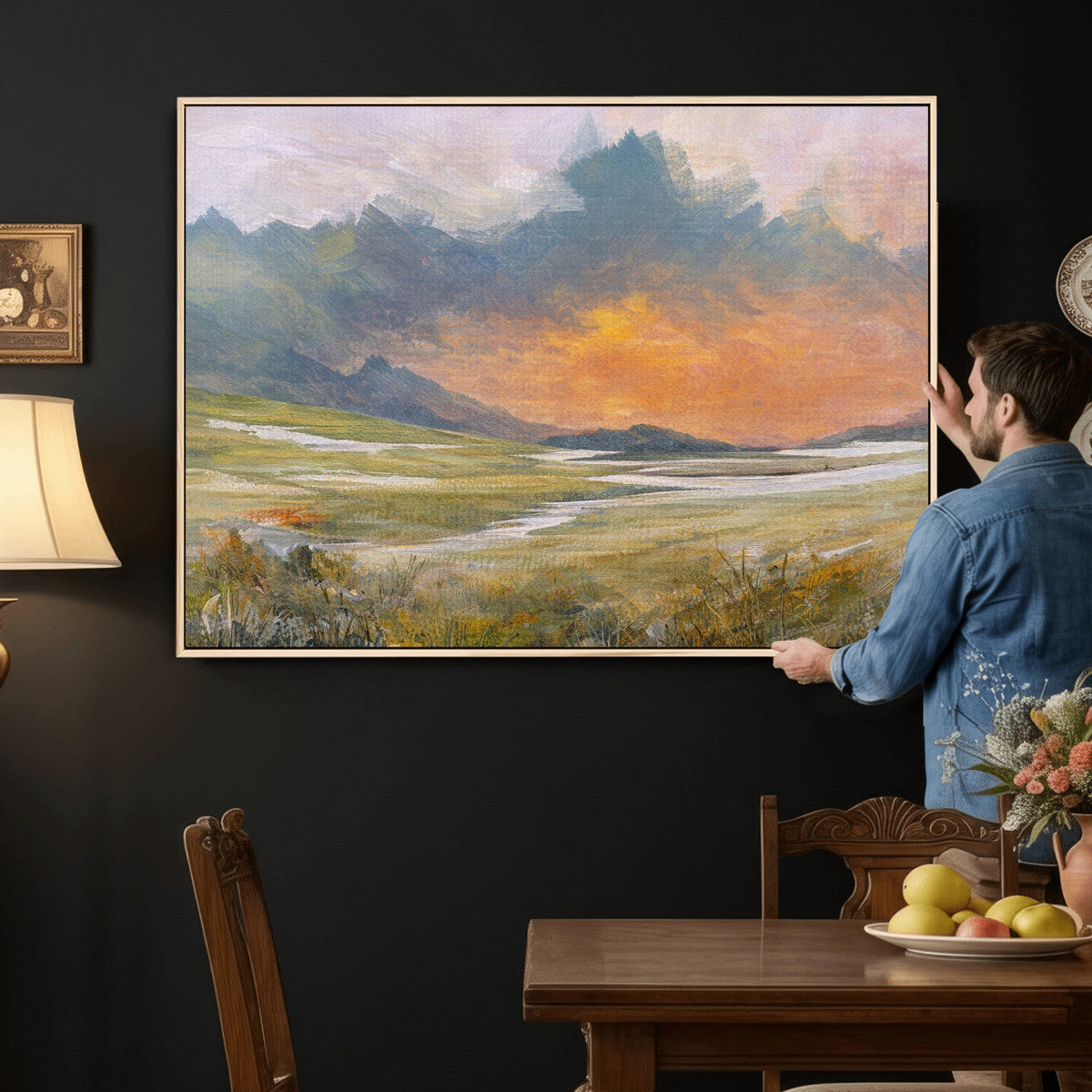 Mountain Sunset Wall Art Canvas Print Vintage Landscape
