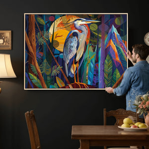 Colorful Heron Wall Art Canvas Print Tropical Bird Abstract