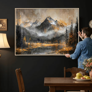 Mountain Lake Canvas Wall Art — Rustic Forest Landscape