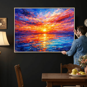Colorful Knife Ocean Sunset Canvas — Orange Pink Teal