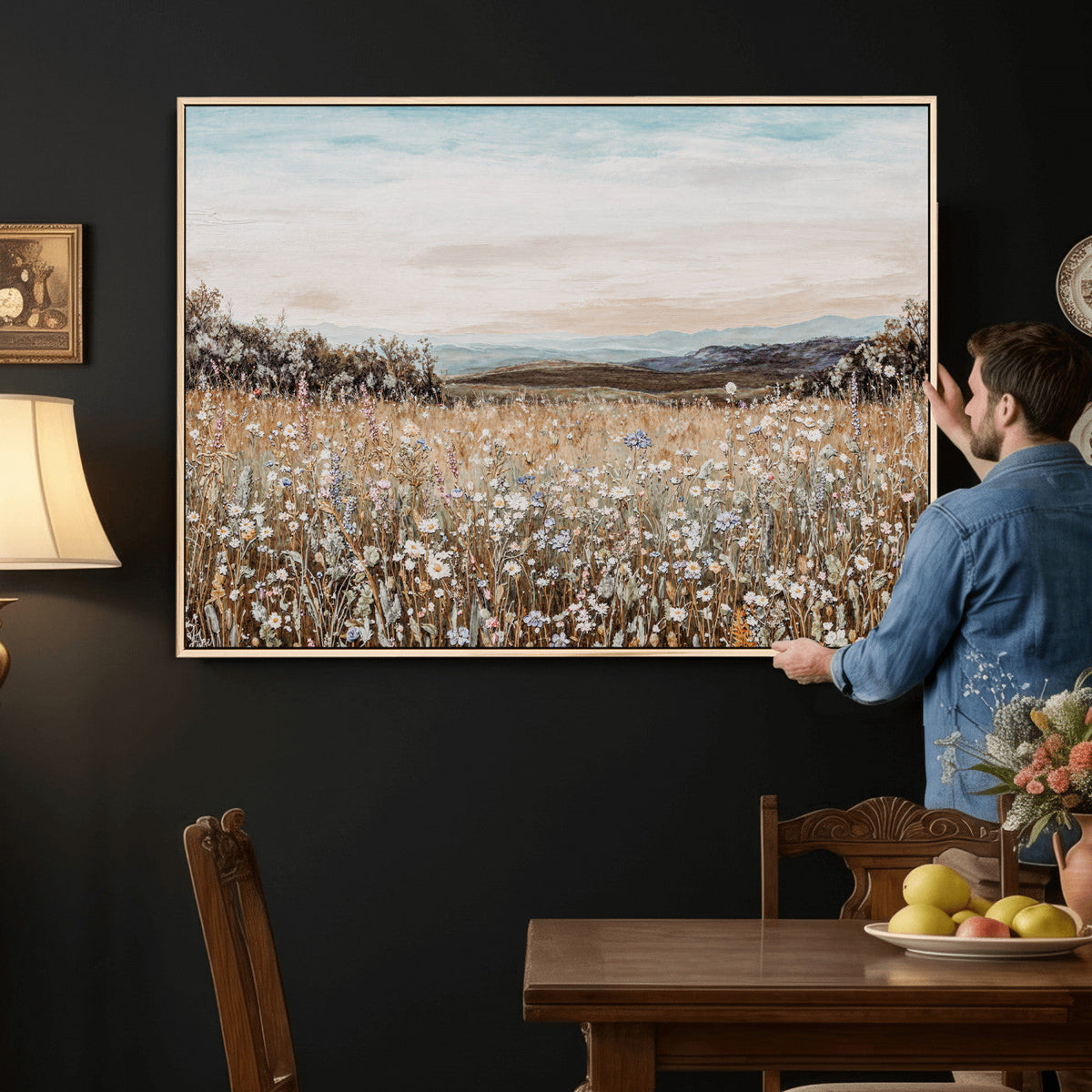 Neutral Wildflower Field Canvas Wall Art — Beige Earth Tone
