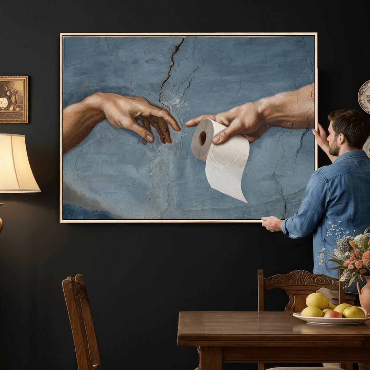Funny Bathroom Canvas Wall Art, Michelangelo Creation of