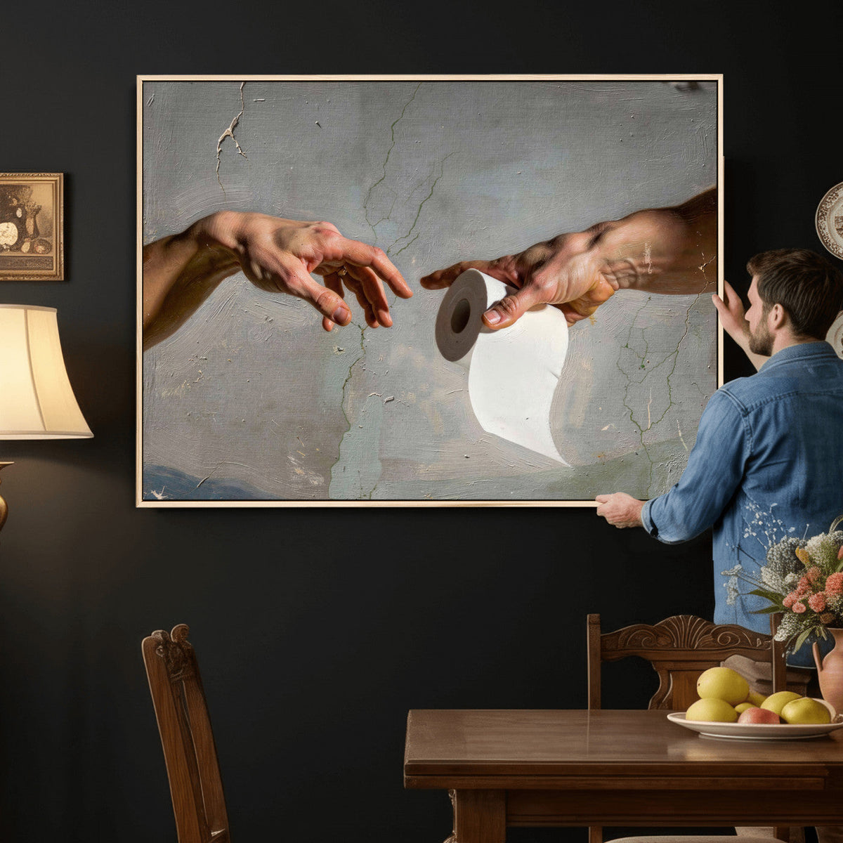 Funny Bathroom Wall Art Canvas, Creation of Toilet Paper