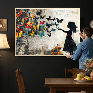 Banksy Butterfly Girl Wall Art Canvas Print, Framed Street