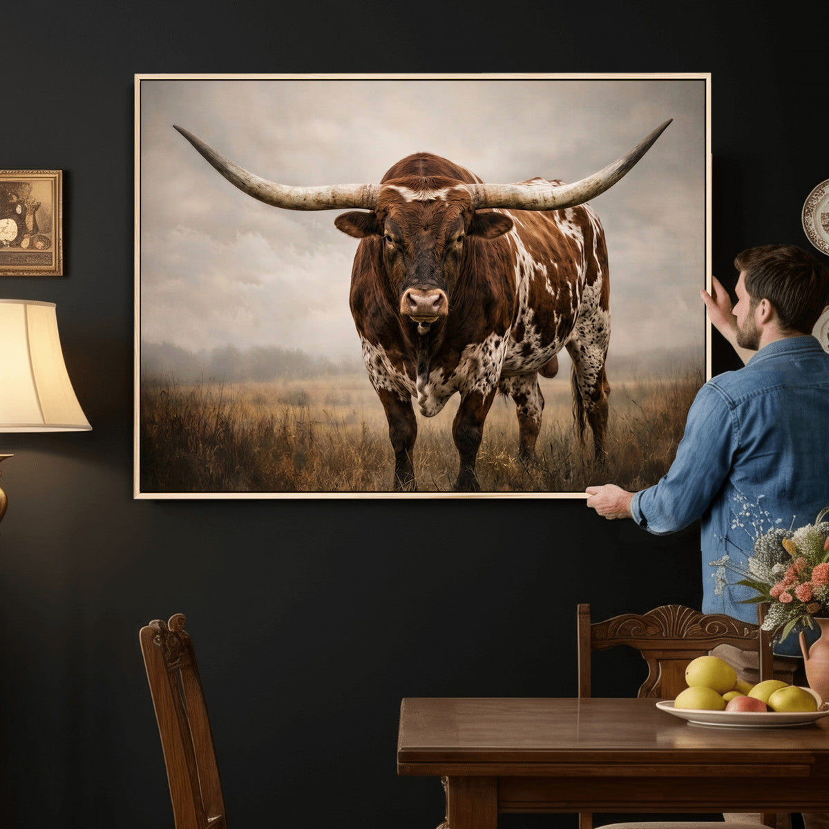 Texas Longhorn Canvas Wall Art Western Bull Desert Moody