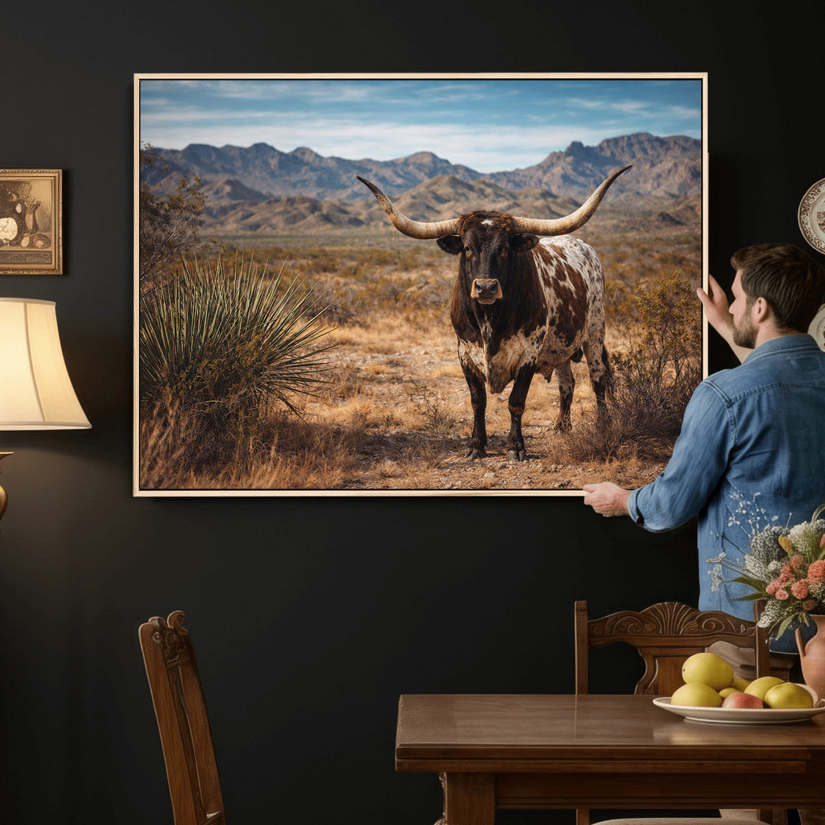 Texas Longhorn Canvas Wall Art Western Bull Desert Moody