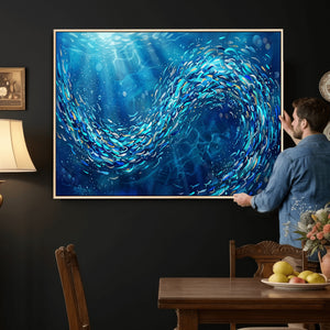 School of Fish Canvas Print | Blue Ocean Underwater Wall Art